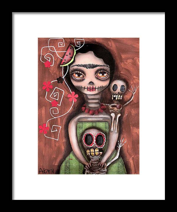 Day Of The Dead Framed Print featuring the painting Frida Day of the Dead by Abril Andrade