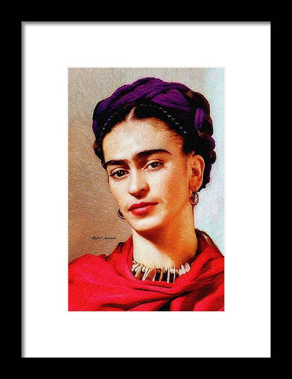 Rafael Salazar Framed Print featuring the painting Frida in Red by Rafael Salazar
