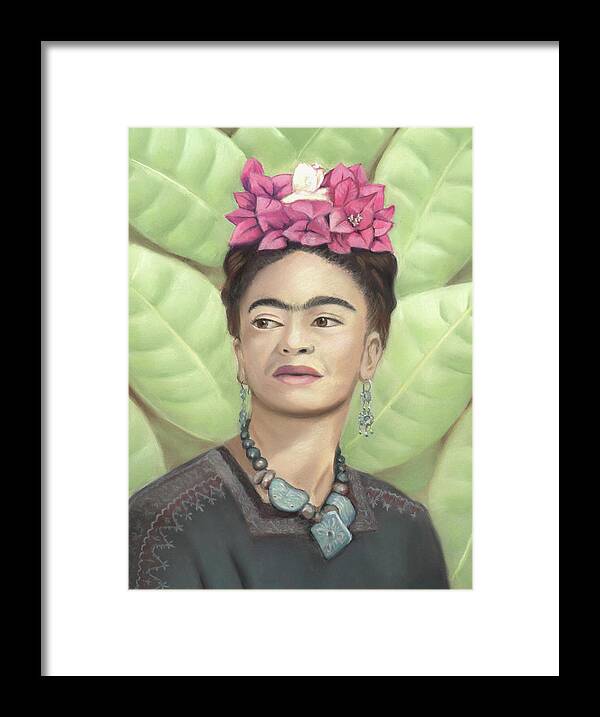 Frida Kahlo Framed Print featuring the pastel Frida Kahlo by Linda Ruiz-Lozito