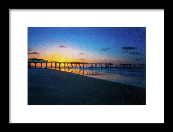 Outer Banks Framed Print featuring the digital art Frisco Pier Sunrise Outer Banks North Carolina AP by Dan Carmichael