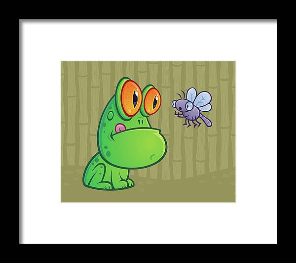 Frog Framed Print featuring the digital art Frog and Dragonfly by John Schwegel