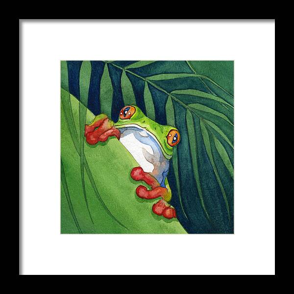  Framed Print featuring the painting Frog On The Look Out by Lyse Anthony