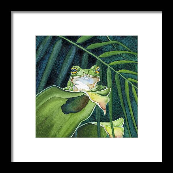  Framed Print featuring the painting Frog The Pose by Lyse Anthony