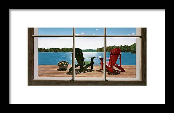 Adirondack Chairs Framed Print featuring the painting From a Window by Kenneth M Kirsch