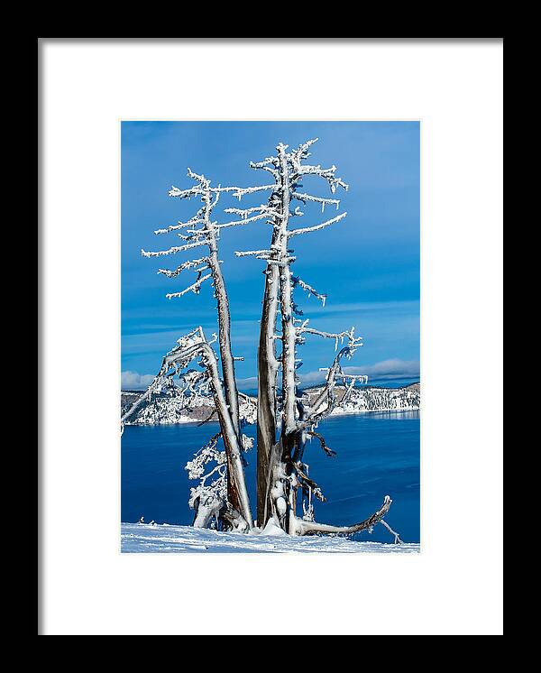 Crater Lake Framed Print featuring the photograph Frozen in time by Tom Potter