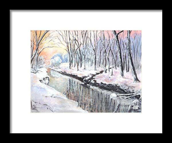 Acrylic Framed Print featuring the painting Reflections on a Frozen River by Carol Wisniewski