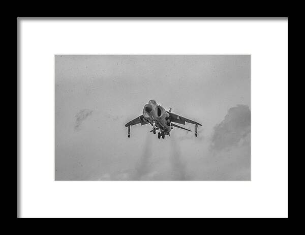 Aviation Framed Print featuring the photograph FRS1 Sea Harrier Landing by Guy Whiteley