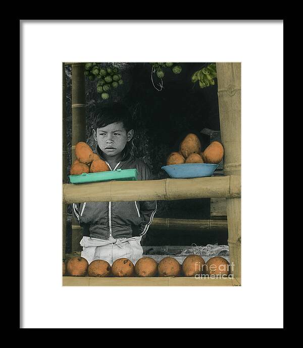 Boy Framed Print featuring the photograph Fruit Vendor-Signed-#061 by J L Woody Wooden