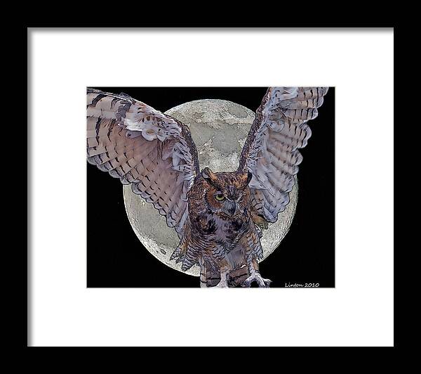 Great Horned Owl Framed Print featuring the digital art Full Moon by Larry Linton