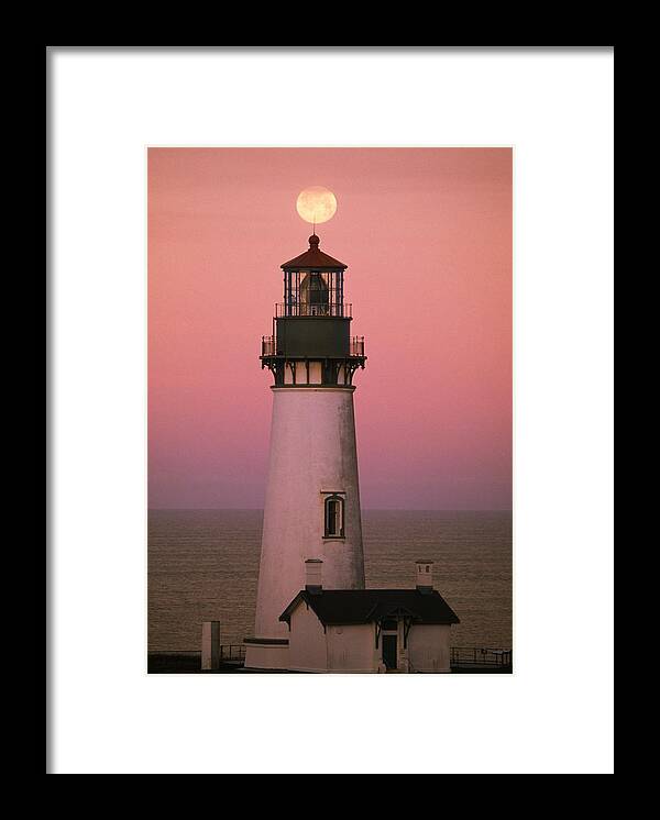 Scene Framed Print featuring the photograph Full Moon Over Yaquina Head Light by Natural Selection Craig Tuttle