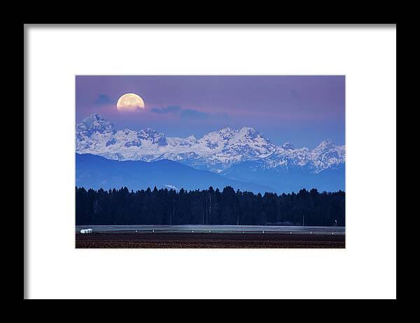 Full Framed Print featuring the photograph Full Moon setting over the Julian Alps by Ian Middleton