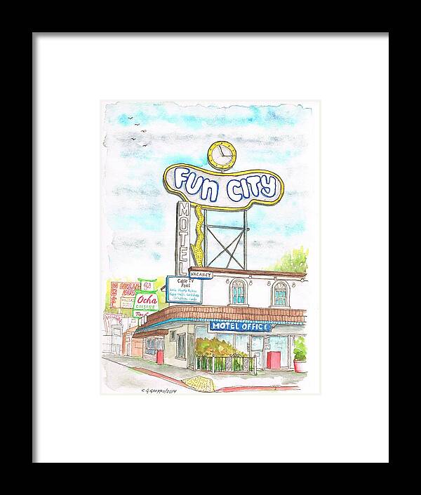 Nature Framed Print featuring the painting Fun City Motel, Las Vegas, Nevada by Carlos G Groppa
