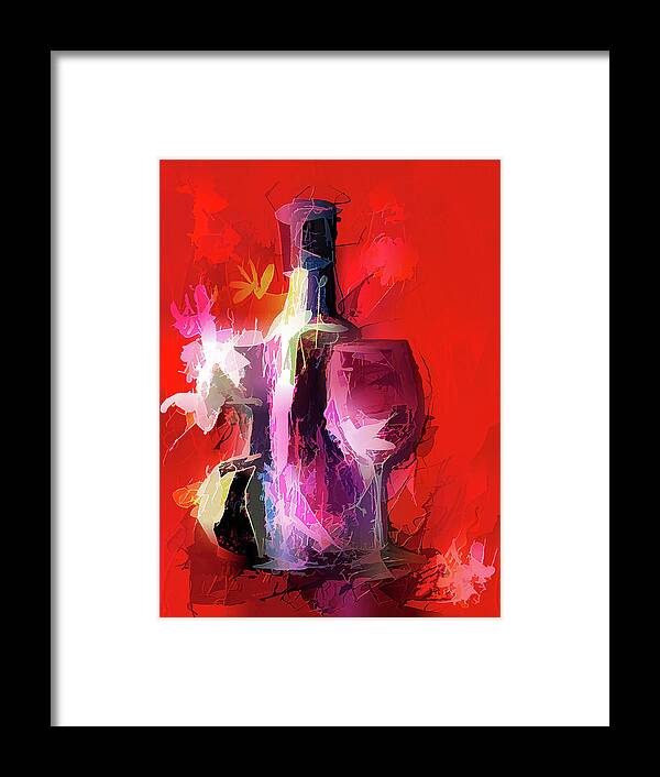 Lenaowens Framed Print featuring the digital art Fun Colorful Modern Wine Art  by O Lena