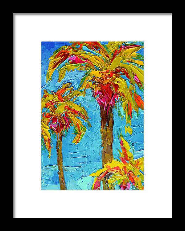Funky Fun Palm Trees Framed Print featuring the painting Funky Fun Palm Trees - Modern Impressionist Knife Palette Oil Painting by Patricia Awapara