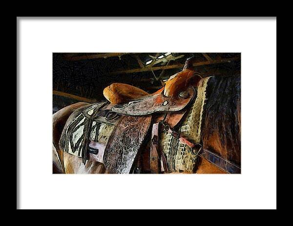 Funky Western Saddle Brown Horse Framed Print featuring the photograph Funky Western Saddle Brown Horse by Studio Artist