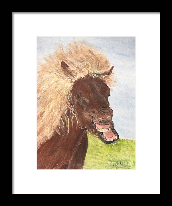 Landscape Horse Iceland Humorous Framed Print featuring the painting Funny Iceland Horse by Anne Sands