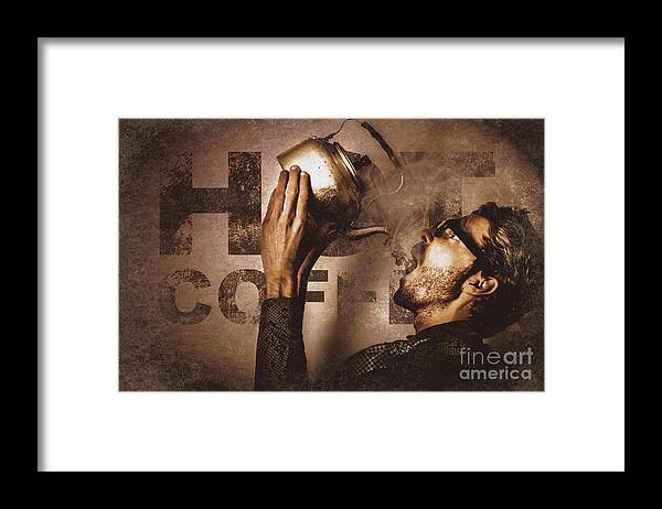 Tin Framed Print featuring the photograph Funny nerd on vintage coffee tin sign by Jorgo Photography