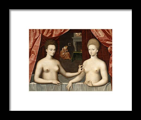 School Of Fontainebleau Framed Print featuring the painting Gabrielle d'Estrees and One of Her Sisters by School of Fontainebleau