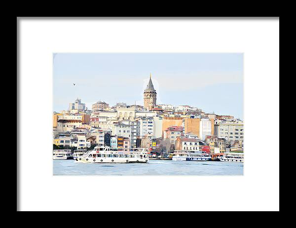 Galata Tower Framed Print featuring the painting Galata tower , istanbul Turkey by Celestial Images