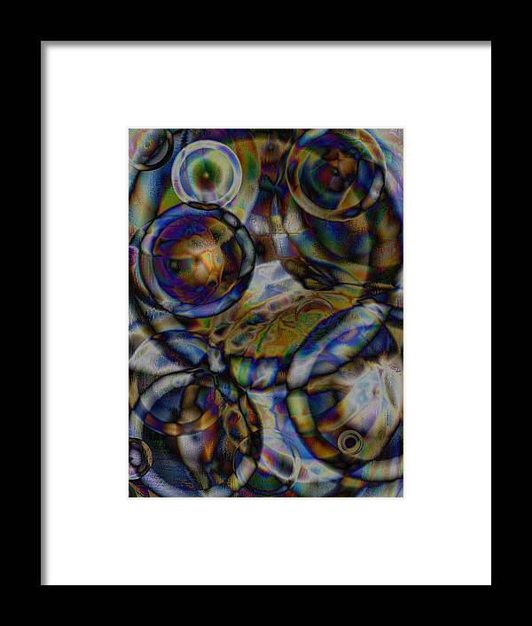 Abstract Framed Print featuring the digital art Galaxies Collide by Leslie Revels