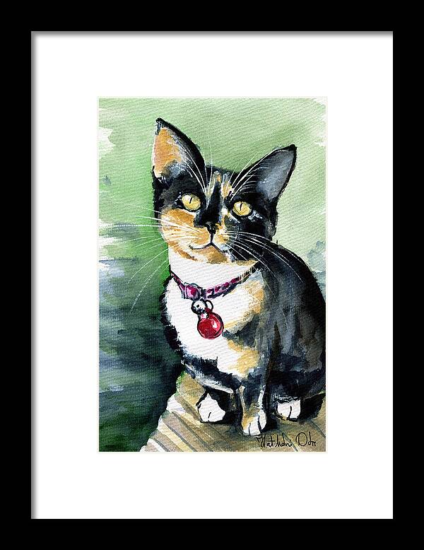 Cat Framed Print featuring the painting Galaxy The Calico Kitten by Dora Hathazi Mendes