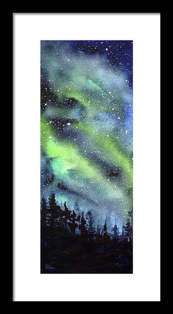 Watercolor Galaxy Framed Print featuring the painting Galaxy Watercolor Nebula Northern Lights by Olga Shvartsur