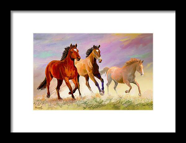 Horse Framed Print featuring the painting Galloping Horses by Anthony Mwangi