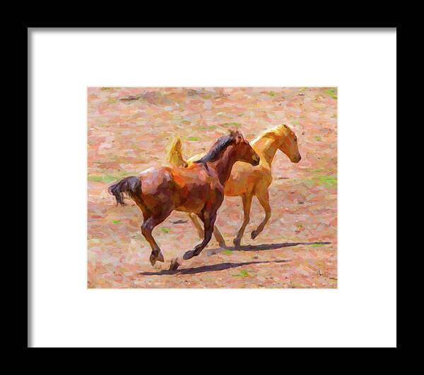 Texas Framed Print featuring the digital art Galloping Horses by SR Green