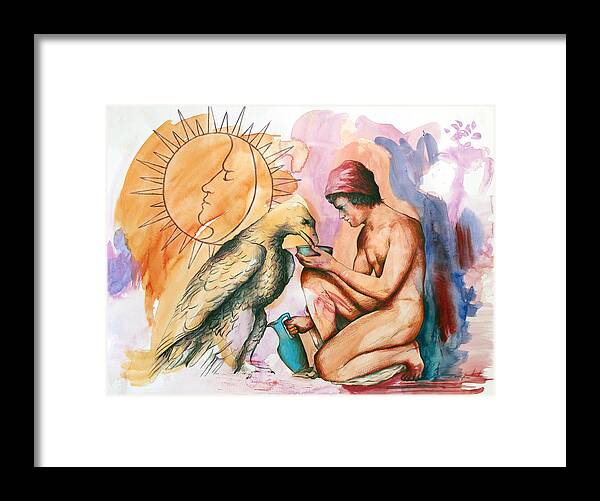 Mythology Framed Print featuring the painting Ganymede and Zeus by Rene Capone