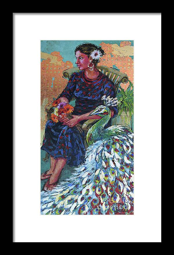 Woman Sitting In Garden Framed Print featuring the painting Garden Bliss by Jyotika Shroff