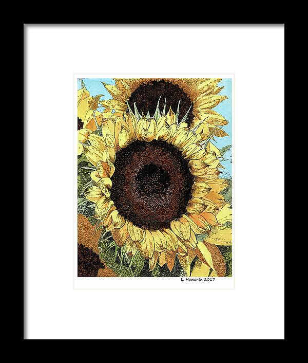 Sunflowers Framed Print featuring the drawing Garden Gold by Louise Howarth