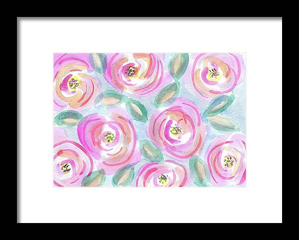 Watercolor Framed Print featuring the painting Garden of Roses by Susan Campbell