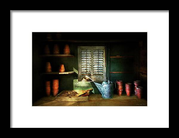 Gardener Framed Print featuring the photograph Gardener - The potters shed by Mike Savad