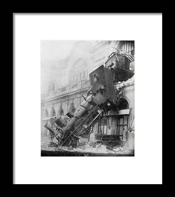 Historic Framed Print featuring the photograph Gare Montparnasse Train Wreck 1895 by Photo Researchers