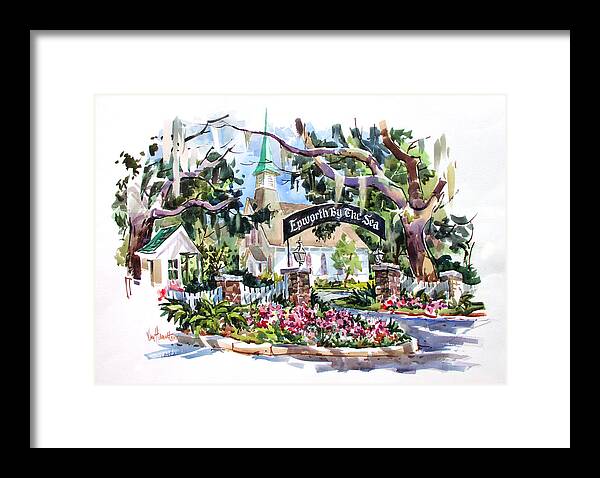 Epworth Framed Print featuring the painting Gate to the Epworth Conference Center on St. Simons by Tony Van Hasselt