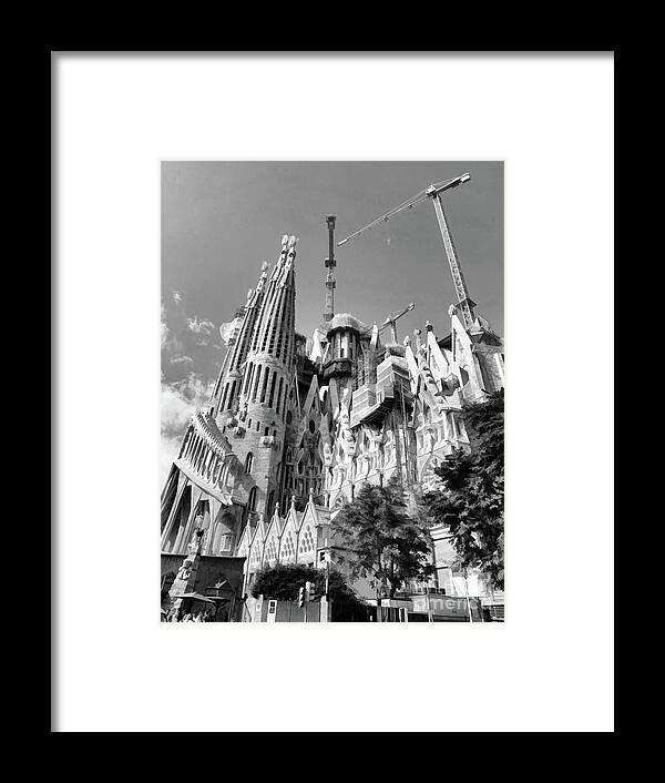 Antoni Gaudi Framed Print featuring the photograph Gaudi's Gothic Roman Catholic Church Black by Chuck Kuhn
