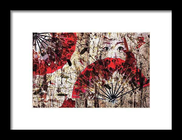 Japanese Wall Art Framed Print featuring the digital art Geisha Grunge by Paula Ayers
