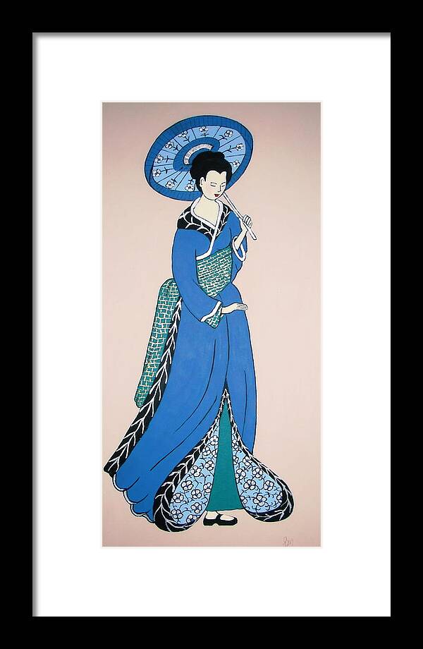 Geisha Framed Print featuring the painting Geisha with Parasol by Stephanie Moore