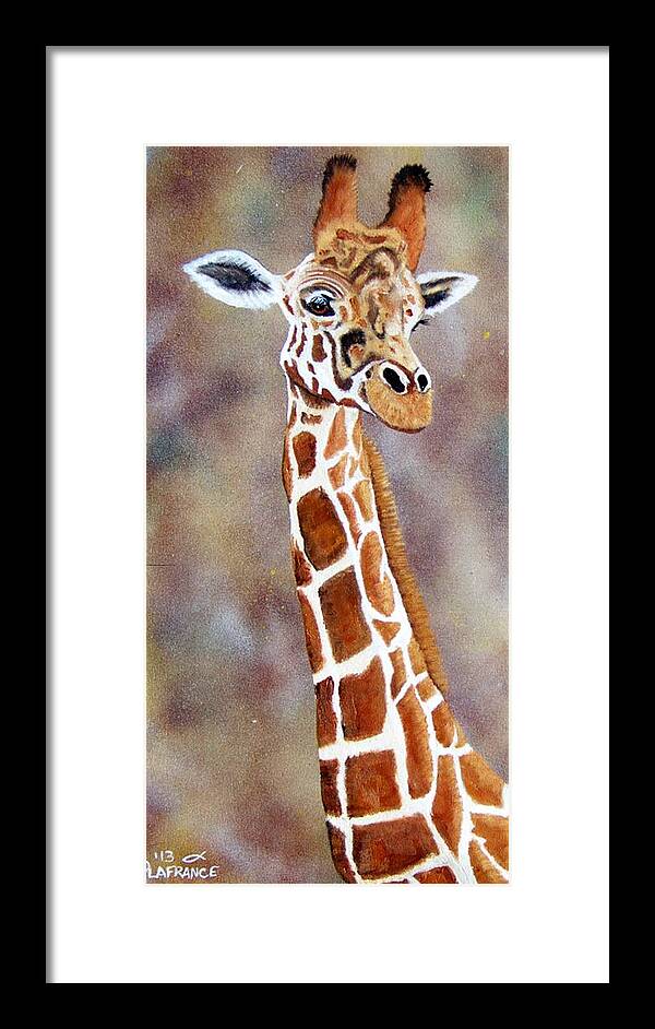 Giraffe Framed Print featuring the painting Gentle Giraffe by Debbie LaFrance