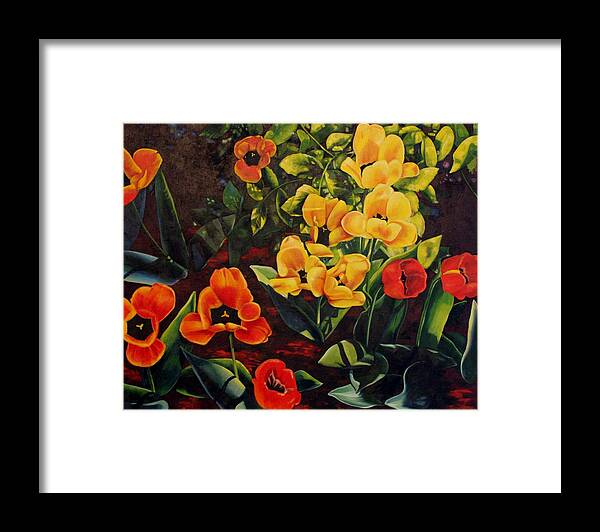 Oil Painting Framed Print featuring the painting Gently Inhale the Tulips by Tamara Kulish