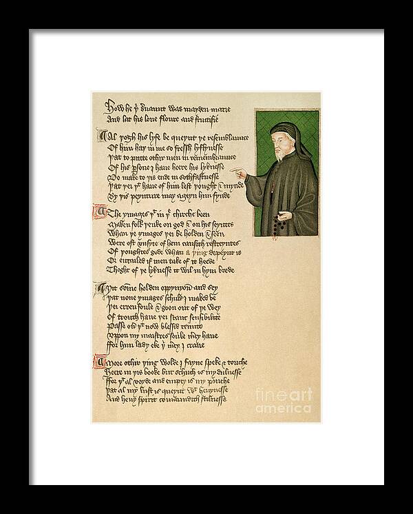 14th Century Framed Print featuring the photograph Geoffrey Chaucer by Granger