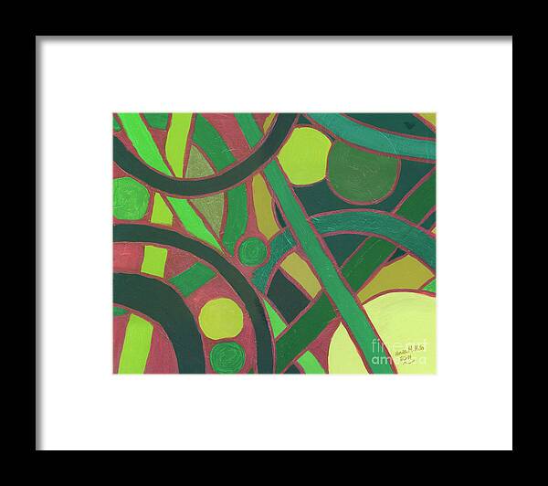 Geometric Framed Print featuring the painting Geometric Study Green on Copper by Ania M Milo