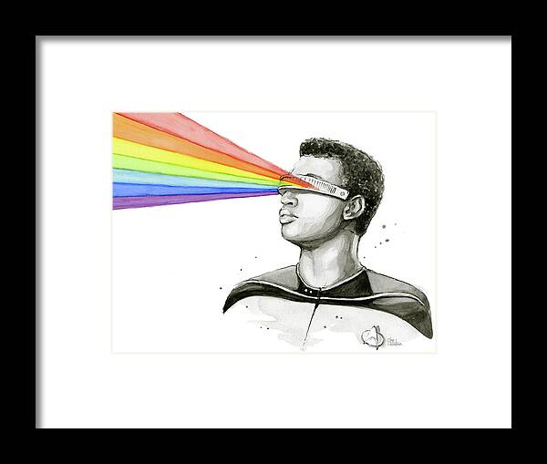Star Trek Framed Print featuring the painting Geordi Sees the Rainbow by Olga Shvartsur