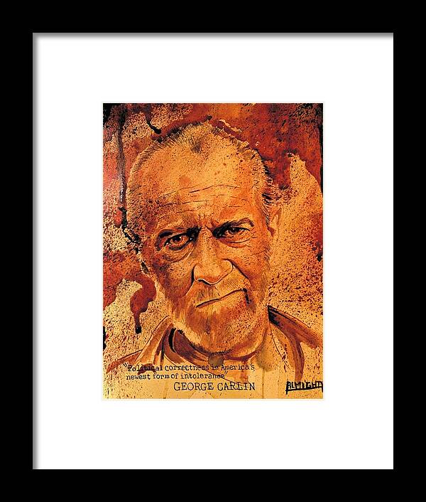 Ryan Almighty Framed Print featuring the painting GEORGE CARLIN fresh blood by Ryan Almighty