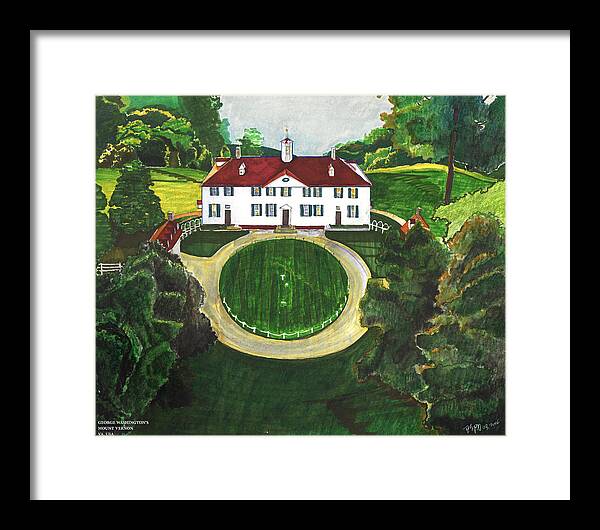 Yang Luo-branch Framed Print featuring the drawing George Washington's Mount Vernon by Y Illustrations