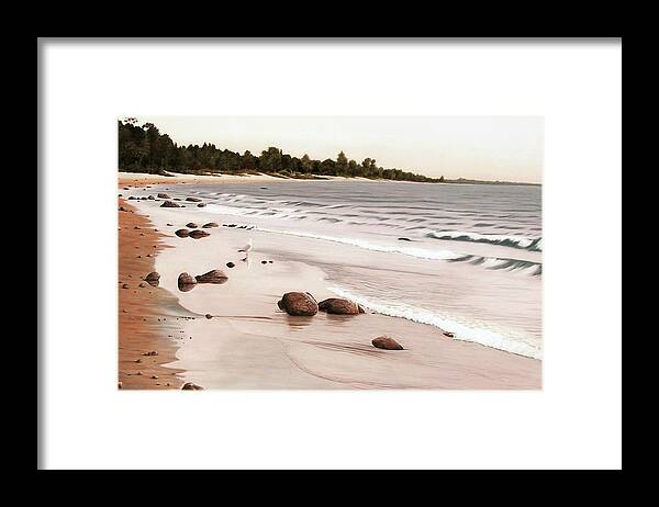 Landscapes Framed Print featuring the painting Georgian Bay Beach by Kenneth M Kirsch