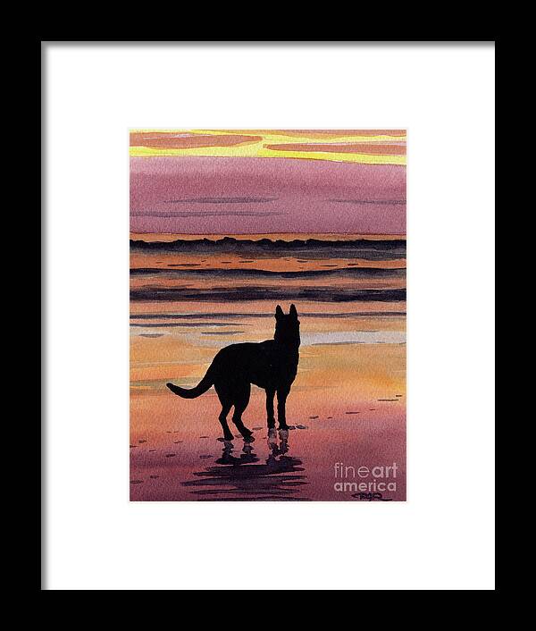 German Framed Print featuring the painting German Shepherd at Sunset by David Rogers