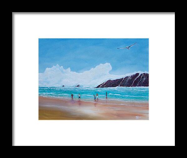 Seascape Framed Print featuring the painting Get Off The Beach by Tony Rodriguez