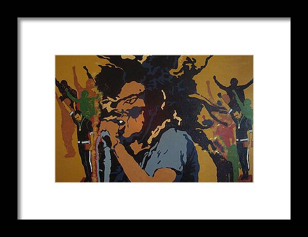 Bob Marley Framed Print featuring the painting Get Up Stand Up by Rachel Natalie Rawlins