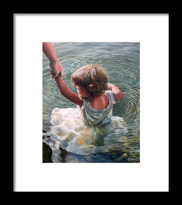 Water Framed Print featuring the painting Getting Her Feet Wet by Eileen Patten Oliver
